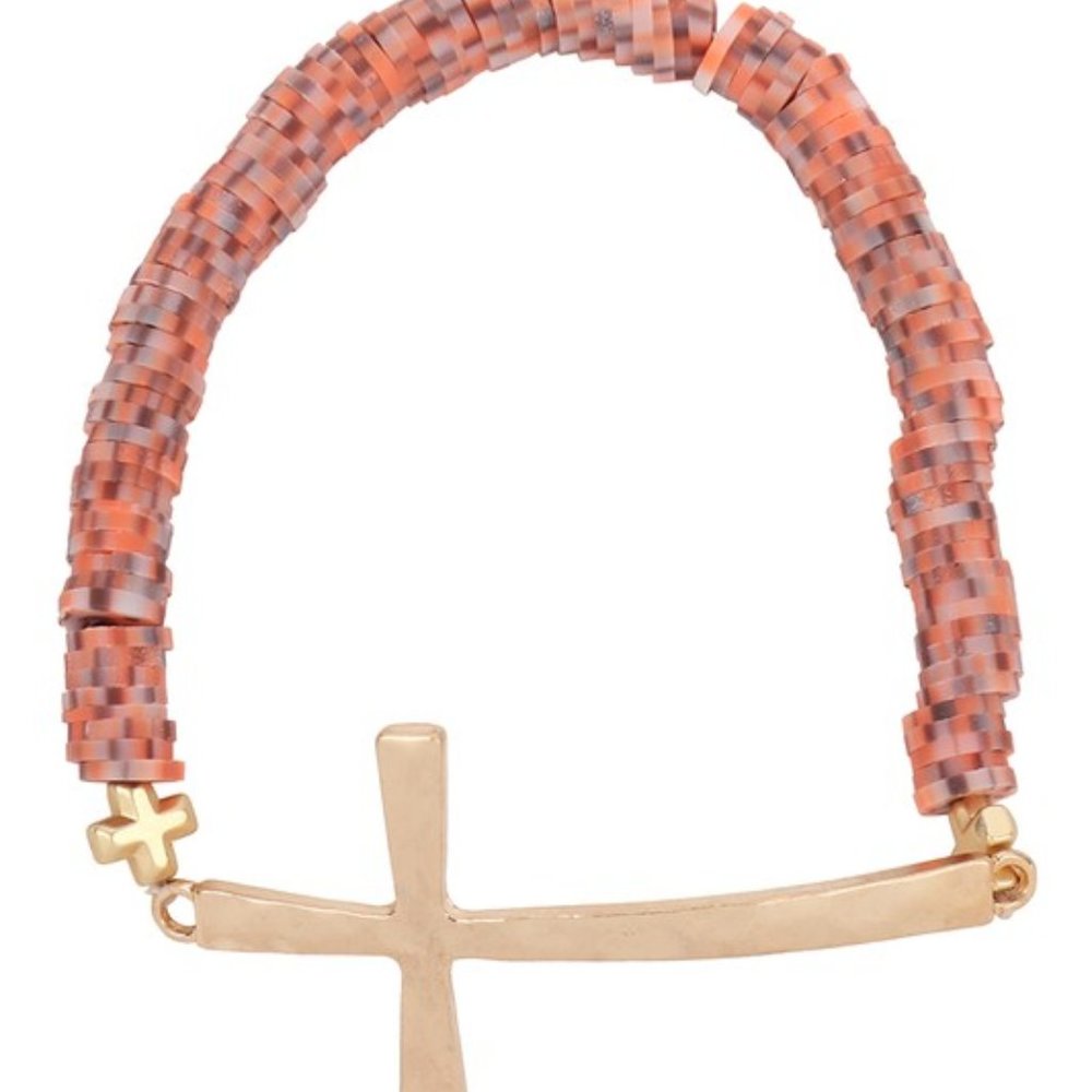 Hammered Gold Cross Bracelet